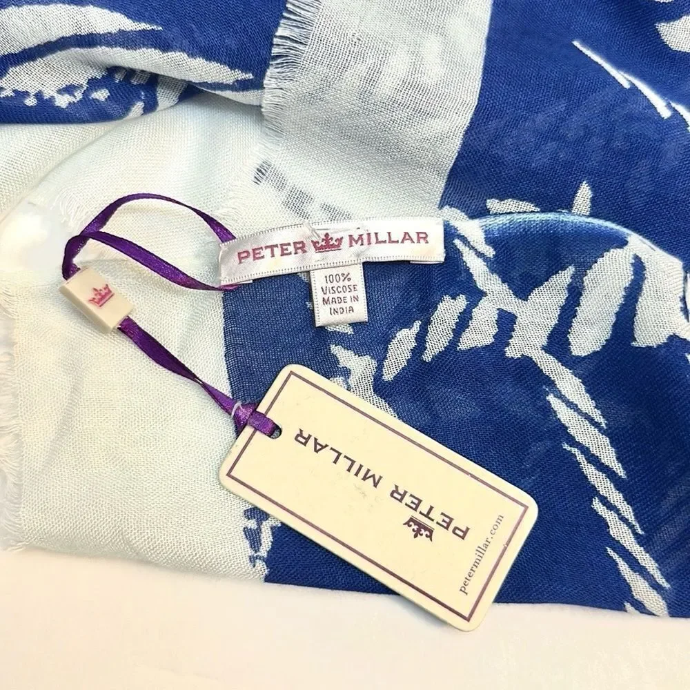 NWT Peter Millar Large Oblong Scarf Lightweight Viscose White Blue Women’s Men’s